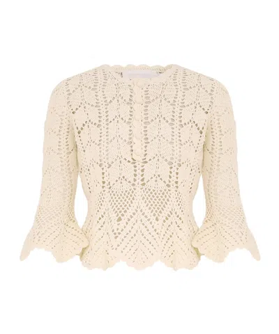 Zimmermann Awaken Scalloped Crocheted Cotton Top In Neutral