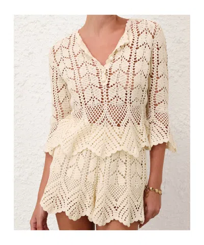Zimmermann Awaken Scalloped Crocheted Cotton Top In Neutral
