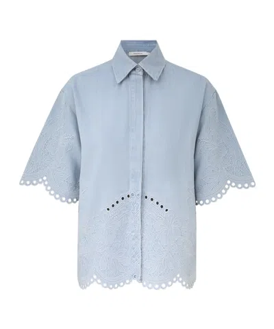 Zimmermann Womens Ice Storm Daylight Embroidered Denim Shirt Xs In Blue