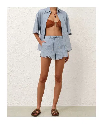 Zimmermann Womens Ice Storm Daylight Embroidered Denim Shirt Xs In Blue