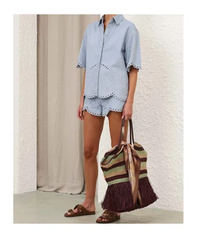 Zimmermann Womens Ice Storm Daylight Embroidered Denim Shirt Xs In Blue