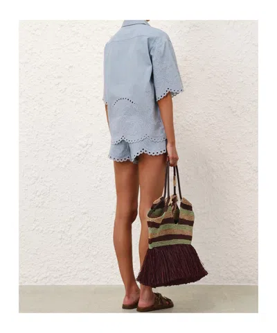 Zimmermann Womens Ice Storm Daylight Embroidered Denim Shirt Xs In Blue