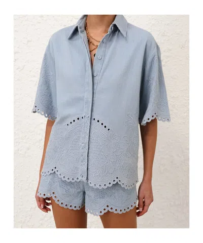 Zimmermann Womens Ice Storm Daylight Embroidered Denim Shirt Xs In Blue
