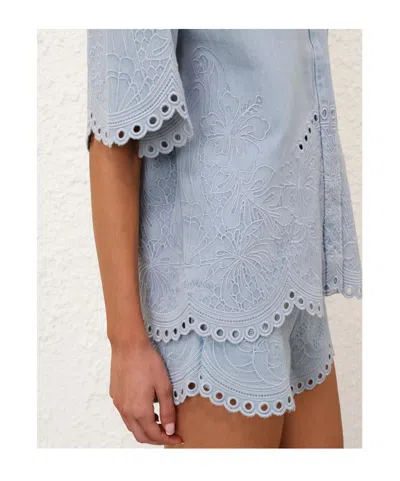 Zimmermann Womens Ice Storm Daylight Embroidered Denim Shirt Xs In Blue