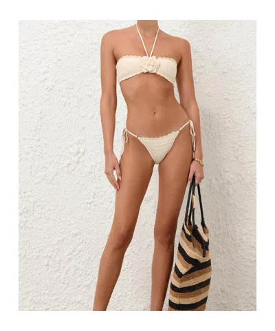 Zimmermann Awaken Embellished Crocheted Cotton Halterneck Bikini In Neutral