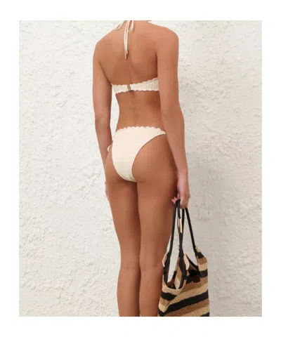 Zimmermann Awaken Embellished Crocheted Cotton Halterneck Bikini In Neutral