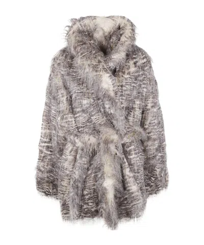 Entire Studios Womens Natural Juno Belted Faux-fur Coat In Gray