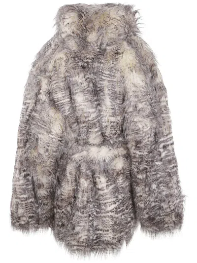 Entire Studios Womens Natural Juno Belted Faux-fur Coat In Gray