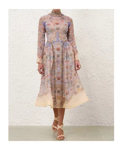 Zimmermann Womens Blue Floral Rebellion Beaded Linen And Silk Midi Dress Xs In Blue