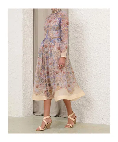 Zimmermann Womens Blue Floral Rebellion Beaded Linen And Silk Midi Dress Xs In Blue