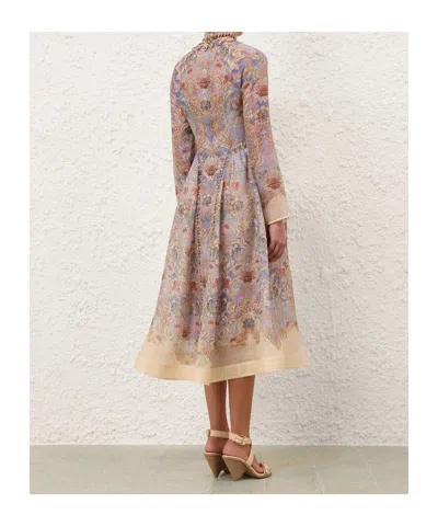 Zimmermann Womens Blue Floral Rebellion Beaded Linen And Silk Midi Dress Xs In Blue