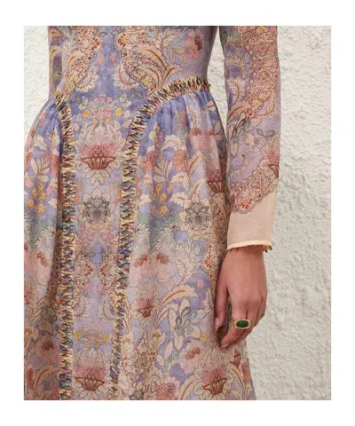 Zimmermann Womens Blue Floral Rebellion Beaded Linen And Silk Midi Dress Xs In Blue