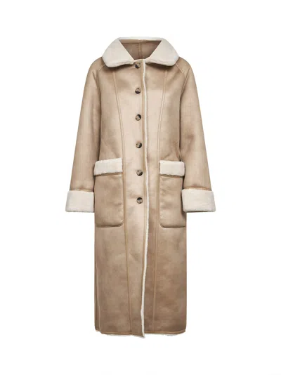 Urbancode Reversible Faux Fur Belted Coat With Suede Interior In Multi