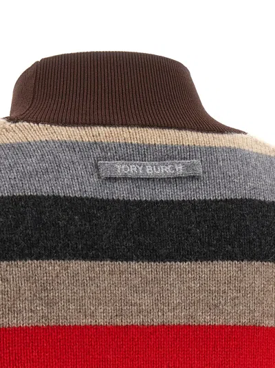 Tory Burch Long Sleeve Sweater Striped Pattern Collar In Multi