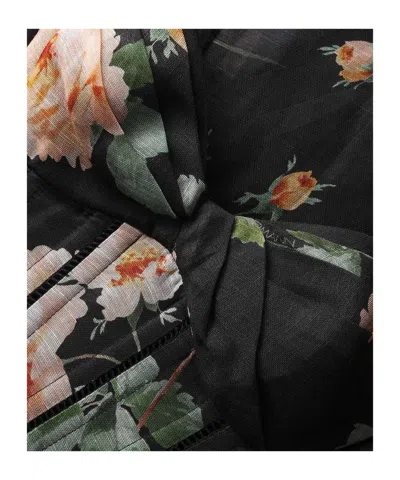 Zimmermann Luna Floral-print Linen And Silk-blend Midi Dress In Black