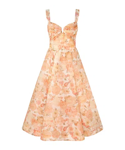 Zimmermann Womens Golden Bloom Rebellion Drape Linen And Silk Midi Dress In Orange