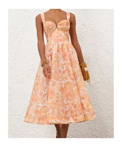 Zimmermann Womens Golden Bloom Rebellion Drape Linen And Silk Midi Dress In Orange
