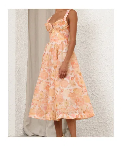 Zimmermann Womens Golden Bloom Rebellion Drape Linen And Silk Midi Dress In Orange