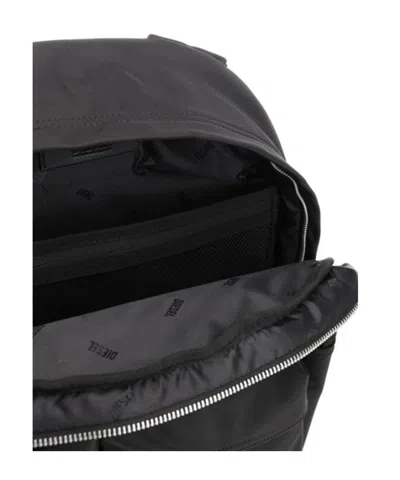 Diesel Black Multiple Pockets Logo Backpack In Black