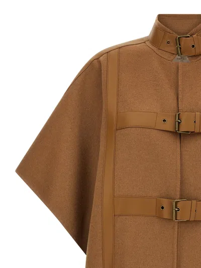 Twinset Buckle-fastening Cape In Brown