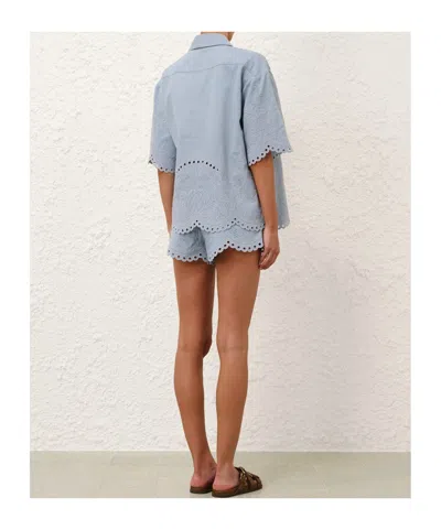 Zimmermann Daylight Scalloped Broderie Anglaise Denim Shorts In Blue