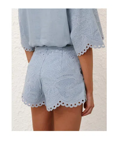 Zimmermann Daylight Scalloped Broderie Anglaise Denim Shorts In Blue
