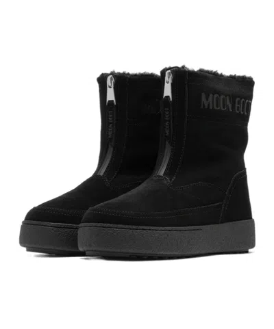 Moon Boot Ltrack Lara Zip-front Shearling Boots In Black