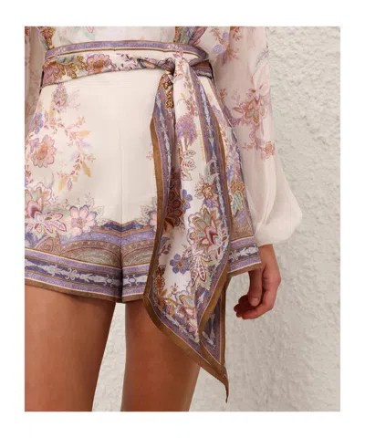 Zimmermann Womens Cream Blue Paisley Luna Scarf-tie Linen Shorts In Multi