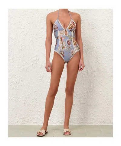 Zimmermann Triangle Bikini Top With Scalloped Trim And Detachable Straps In Pattern