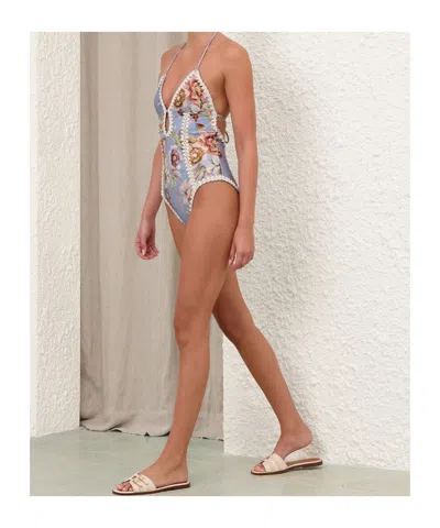 Zimmermann Triangle Bikini Top With Scalloped Trim And Detachable Straps In Pattern
