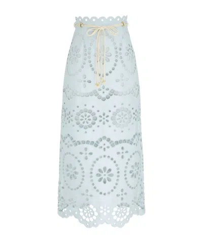 Zimmermann Awaken Belted Broderie Anglaise Linen Midi Skirt In Green