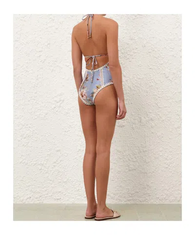 Zimmermann Triangle Bikini Top With Scalloped Trim And Detachable Straps In Pattern