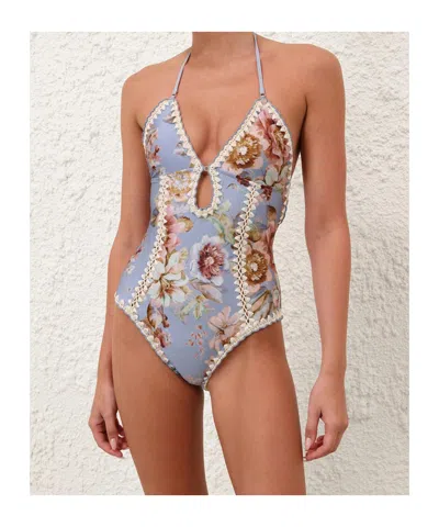 Zimmermann Triangle Bikini Top With Scalloped Trim And Detachable Straps In Pattern