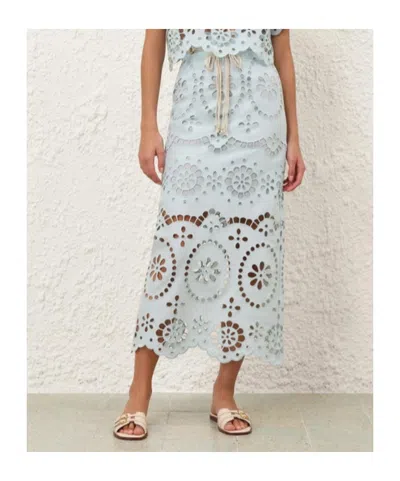 Zimmermann Awaken Belted Broderie Anglaise Linen Midi Skirt In Green