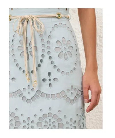 Zimmermann Awaken Belted Broderie Anglaise Linen Midi Skirt In Green