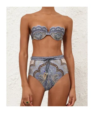 Zimmermann Wanderlust Strapless Embellished Paisley-print Bikini Top In Multi