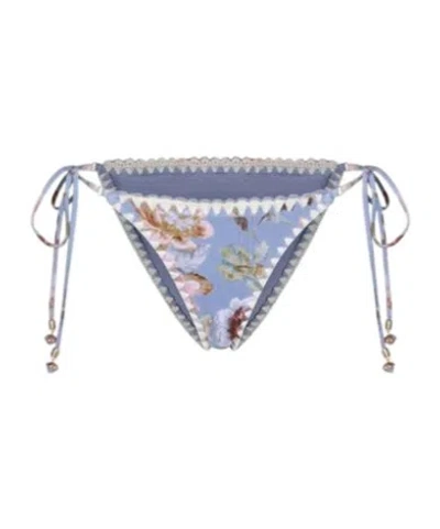 Zimmermann Awaken Crochet-trimmed Embellished Floral-print Bikini Briefs In Multi