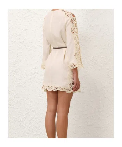Zimmermann Awaken Long Sleeve Lace Trim Linen Minidress In Multi