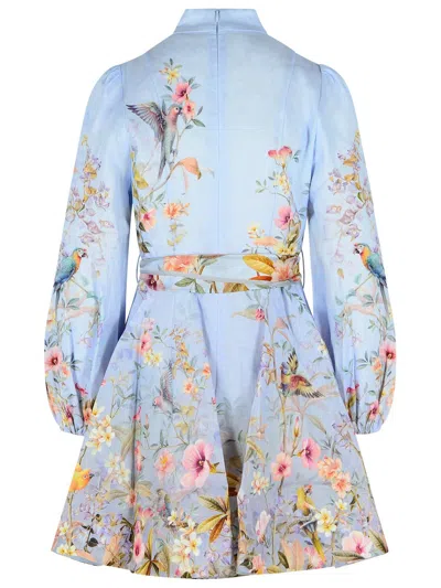 Zimmermann Rebellion Multicolor Midi Dress With Bow Detail On The Front And All-over Floral Print In Linen Woma In Blue
