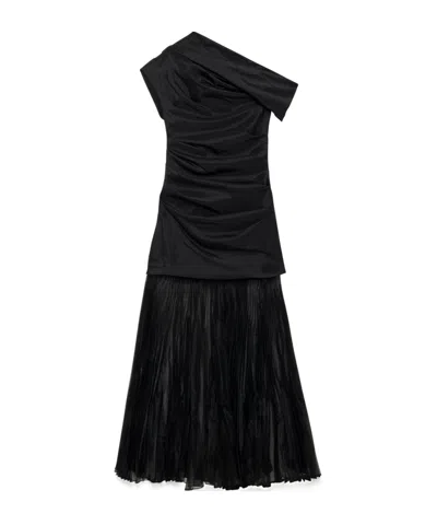 Simkhai Ammalie Draped Taffeta And Pleated Organza Midi Dress In Black