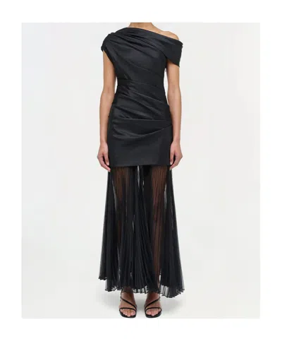 Simkhai Ammalie Draped Taffeta And Pleated Organza Midi Dress In Black