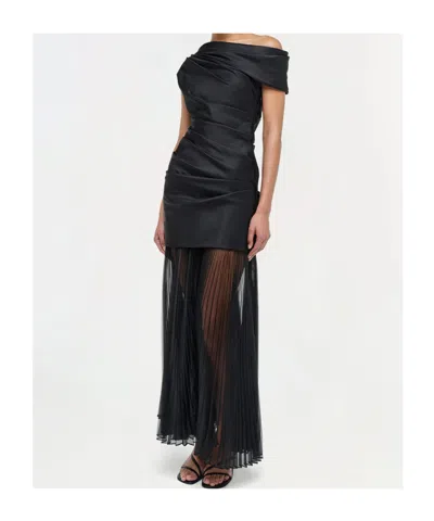 Simkhai Ammalie Draped Taffeta And Pleated Organza Midi Dress In Black