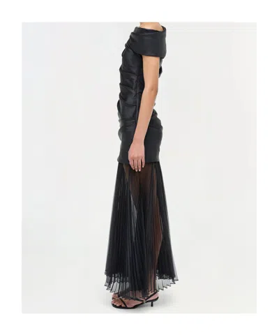 Simkhai Ammalie Draped Taffeta And Pleated Organza Midi Dress In Black