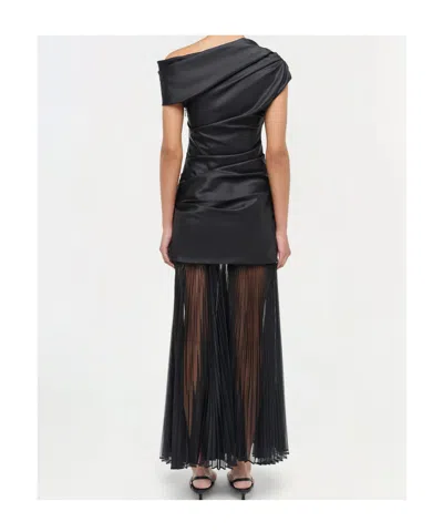 Simkhai Ammalie Draped Taffeta And Pleated Organza Midi Dress In Black