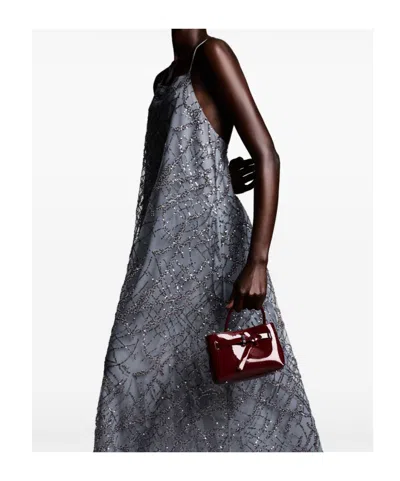 Emporio Armani Long Tulle Dress With All-over Micro-sequin And Jet Embroidery In Gray