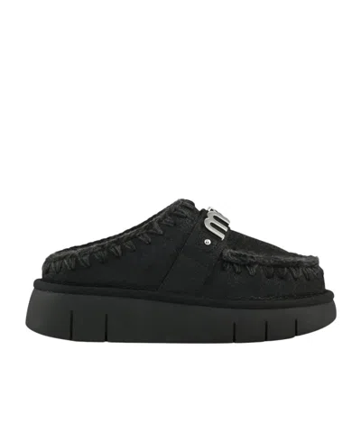 Mou Moccasin-inspired Black Slip-on Ankle Boots With Whipstitch Detailing In Black