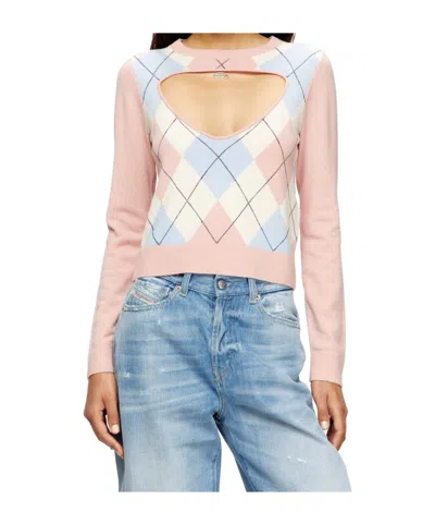 Diesel Romko Cut-out Argyle-pattern Sweater In Multi