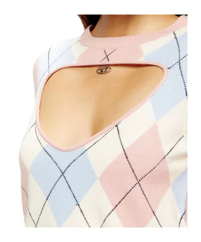Diesel Romko Cut-out Argyle-pattern Sweater In Multi