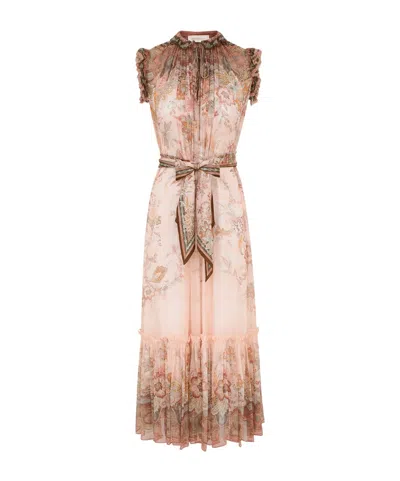 Zimmermann Alchemy Belted Paisley-print Chiffon Midi Dress In Pink