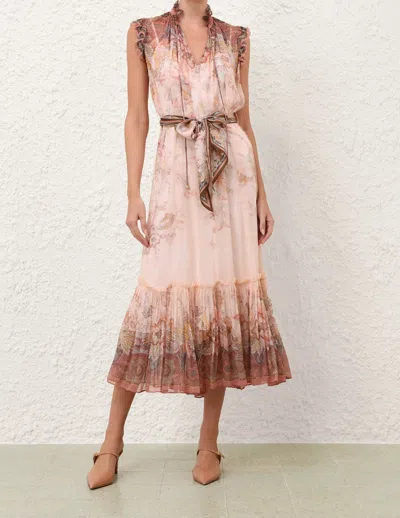 Zimmermann Alchemy Belted Paisley-print Chiffon Midi Dress In Pink